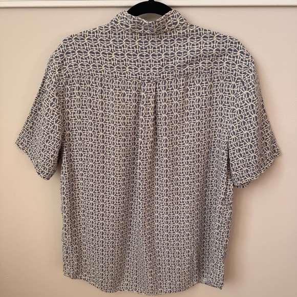 Nat Nast Basketweave Print Silk Blend Button Up Shirt Blue Ivory Short Sleeve M - Picture 5 of 9